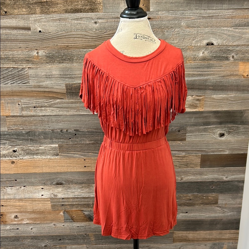 POL Orange Fringe Mini Dress / Tunic Size Small
